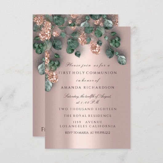 Groen Roos Eerste Heilige Communie Christelijk Kru Kaart (Voorkant / Achterkant)