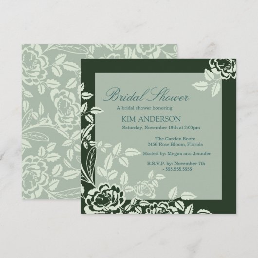 Groen Roos Elegant Vrijgezellenfeest Uitnodigen Kaart (Voorkant / Achterkant)