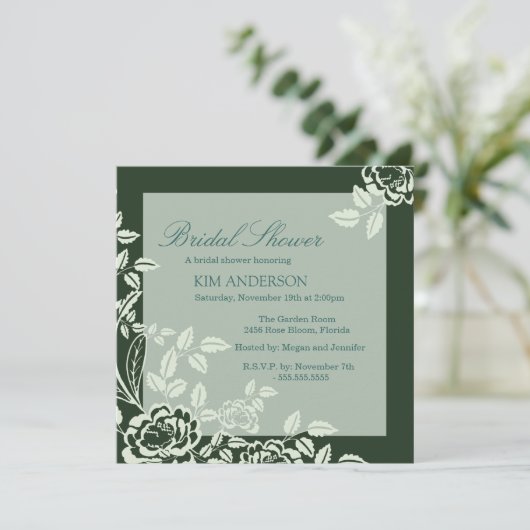 Groen Roos Elegant Vrijgezellenfeest Uitnodigen Kaart (Staand voorkant)