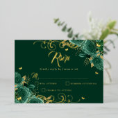 Groen Roos Floral Gold Swirl Gold Quinceanera Folie Uitnodiging (Staand Voorkant)