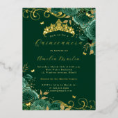 Groen Roos Floral Gold Swirl Quinceanera Folie Uitnodiging (Voorkant)