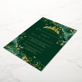 Groen Roos Floral Gold Swirl Quinceanera Folie Uitnodiging (Gedraaid)