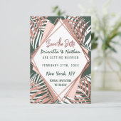 Groen Roos Gold Tropische palmboombladeren Save The Date (Staand voorkant)