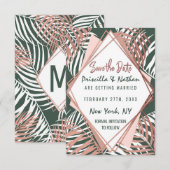 Groen Roos Gold Tropische palmboombladeren Save The Date (Voorkant / Achterkant)