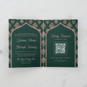 Groen Roos Goud Damast Arch QR Code Moslim Bruilof (Binnen)