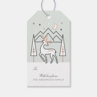 Groen Roos Goud Modern Elegant Rendier 's nachts Cadeaulabel