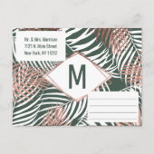 Groen Roos Goud Tropisch Palmboom Blad Dank u Uitnodiging Briefkaart (Achterkant)