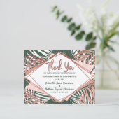 Groen Roos Goud Tropisch Palmboom Blad Dank u Uitnodiging Briefkaart (Staand voorkant)