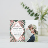 Groen Roos Goud Tropisch Palmboom Blad Save Datum Briefkaart (Staand voorkant)