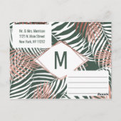 Groen Roos Goud Tropisch Palmboom Blad Save Datum Briefkaart (Achterkant)