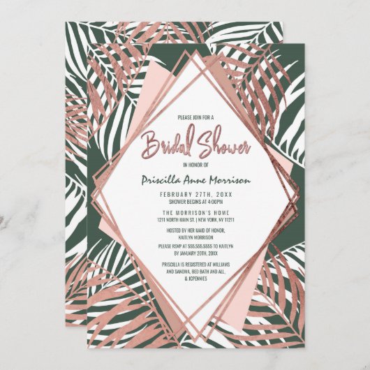 Groen Roos Goud Tropische Palm Tree Vrijgezellenfe Kaart (Voorkant / Achterkant)