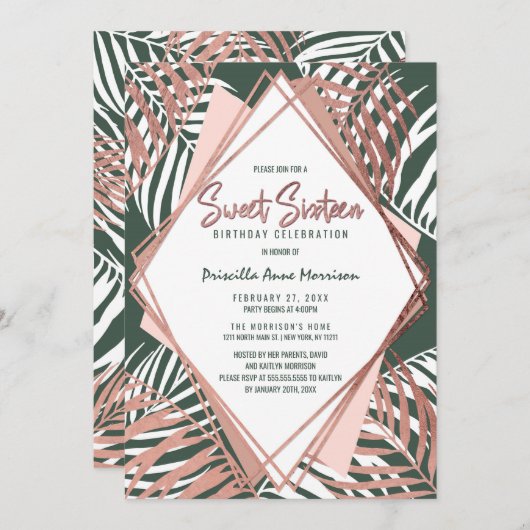 Groen Roos Goud Tropische Palmboom Bladeren Sweet  Kaart (Voorkant / Achterkant)