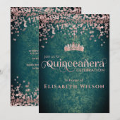 Groen roos gouden confetti tiara Quinceañera Kaart (Voorkant / Achterkant)