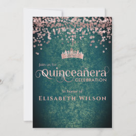 Groen roos gouden confetti tiara Quinceañera Kaart
