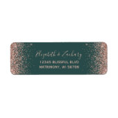 Groen Roos Gouden Glitter Bruiloft Retouradres Etiket (Voorkant)