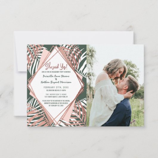 Groen Roos gouden tropische palmbomen met een brui Aankondiging (Voorkant)