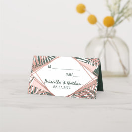 Groen Roos gouden tropische palmbomen met een brui Plaatskaartje