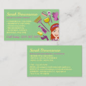 Groen Roos Haar Vrouw Janitorial Huis Schoonmaken Visitekaartje (Voorkant / Achterkant)