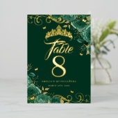 Groen Roos Swirl Quinceanera Gouden Tafelnummer (Staand Voorkant)