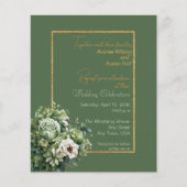 Groen Roos Wit Boeket BUDGET Huwelijksuitnodiging (Voorkant)