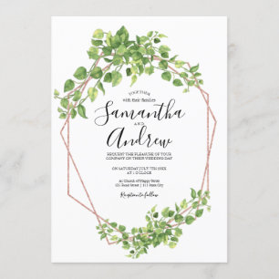 Groen Rose Goud Elegant Waterverf Boho Blad Kaart