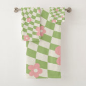 Groen roze afgehandelde Floral Bad Handdoek (Insitu)