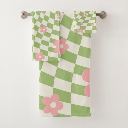 Groen roze afgehandelde Floral Bad Handdoek (Insitu)