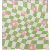 Groen roze afgehandelde Floral Douchegordijn (Voorkant)