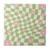 Groen roze afgehandelde Floral Tegeltje (Voorkant)