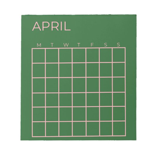 Groen Roze April Ongedateerde Kalender voor Organi Notitieblok (Voorkant)
