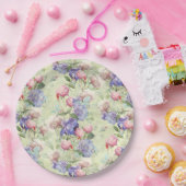 Groen Roze Aquarel Bloem Vintage  Papieren Bordje (Feest)