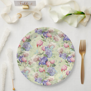 Groen Roze Aquarel Bloemendecor Vintage  Papieren Bordje