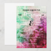 Groen/Roze Aquarel - Trouw Uitnodiging (Voorkant / Achterkant)
