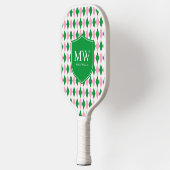 Groen Roze Argyle Monogram Pickleball Paddle (Links)