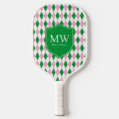 Groen Roze Argyle Monogram Pickleball Paddle (Voorkant)