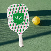 Groen Roze Argyle Monogram Pickleball Paddle