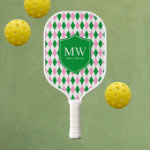 Groen Roze Argyle Monogram Pickleball Paddle