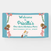 Groen Roze Ballerina Kat Kids Verjaardagsfeest Spandoek (Horizontaal)