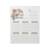 Groen Roze Beige Bloem Boho Weekplanner Pagina's Notitieblok (Linkerzijde)