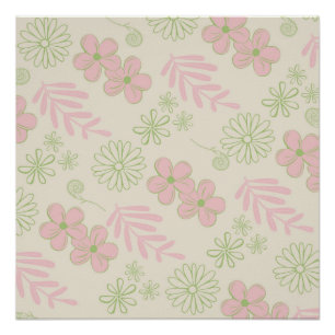 Groen Roze Beige Retro Y2K 70s Bloem Patroon Perfect Poster