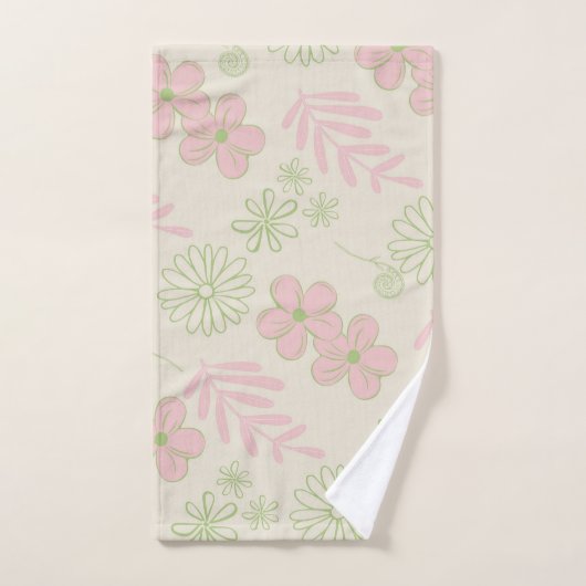 Groen Roze Beige Retro Y2K 70s Bloempatroon Bad Handdoek (Handdoek)