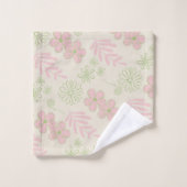Groen Roze Beige Retro Y2K 70s Bloempatroon Bad Handdoek (Wasdoekje)