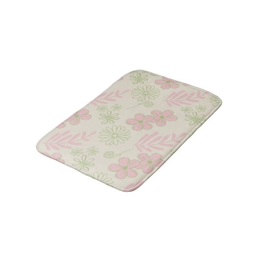Groen Roze Beige Retro Y2K 70s Bloempatroon Badmat (Gekanteld)
