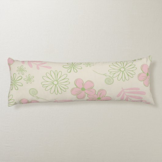 Groen Roze Beige Retro Y2K 70s Bloempatroon Lichaamskussen (Achterkant)