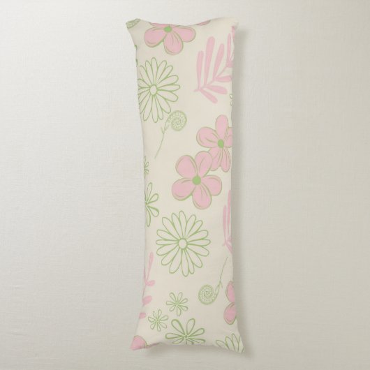 Groen Roze Beige Retro Y2K 70s Bloempatroon Lichaamskussen (Voorkant Verticaal)