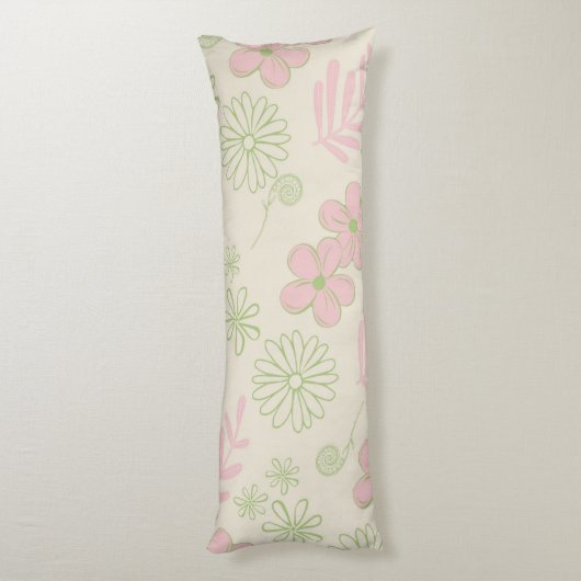 Groen Roze Beige Retro Y2K 70s Bloempatroon Lichaamskussen (Achterkant (Verticaal))