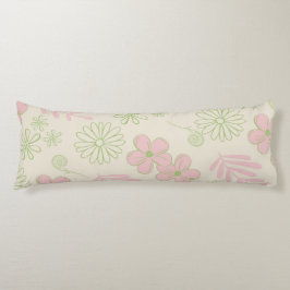 Groen Roze Beige Retro Y2K 70s Bloempatroon Lichaamskussen