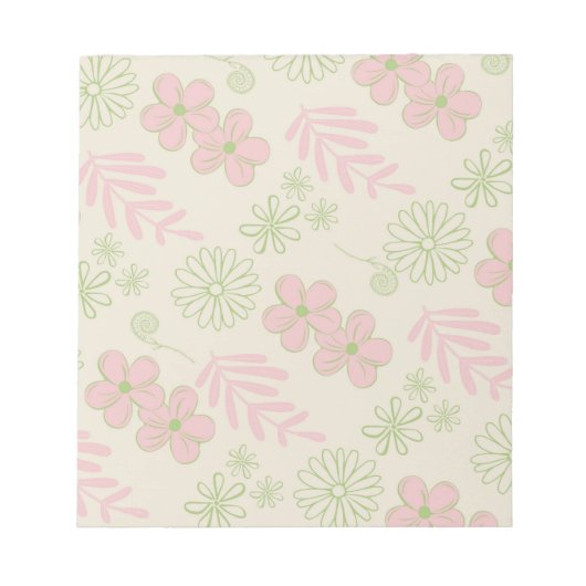 Groen Roze Beige Retro Y2K 70s Bloempatroon Notitieblok (Voorkant)