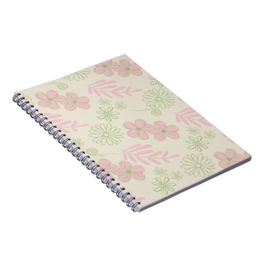 Groen Roze Beige Retro Y2K 70s Bloempatroon Notitieboek (Rechterzijde)