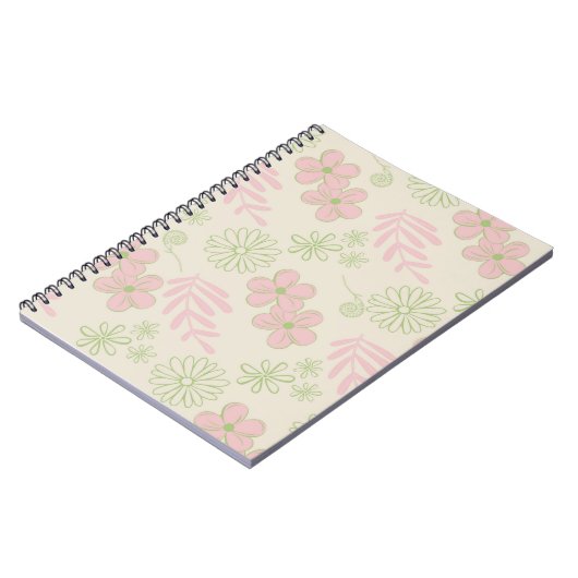 Groen Roze Beige Retro Y2K 70s Bloempatroon Notitieboek (Linkerzijde)